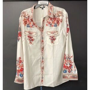 Ouku Floral Embroidered Western Cowgirl Shirt L